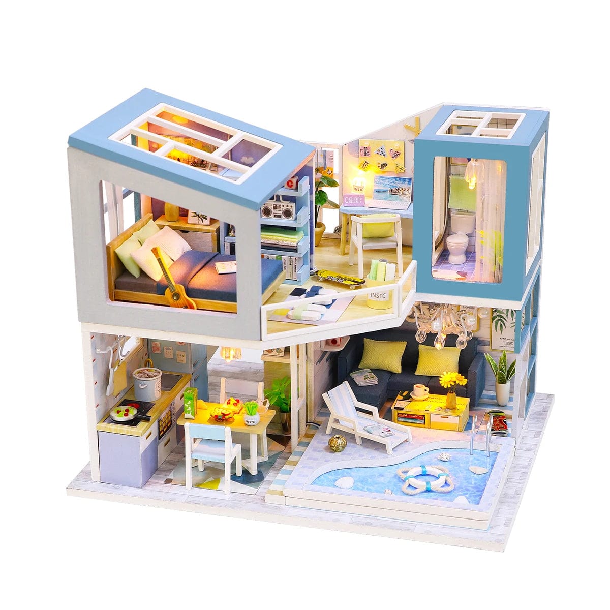 Pièces d'Exceptions Baby House Kit Mini DIY Handmade 3D Puzzle Assembly Building Villa Model Toys, Home Bedroom Decoration with Furniture Wooden Cra