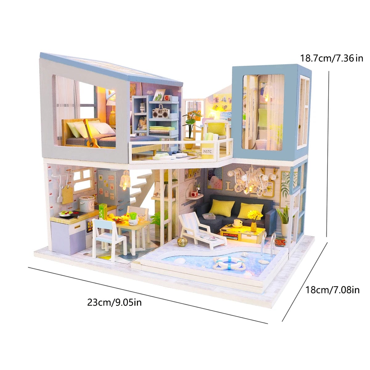 Pièces d'Exceptions Baby House Kit Mini DIY Handmade 3D Puzzle Assembly Building Villa Model Toys, Home Bedroom Decoration with Furniture Wooden Cra