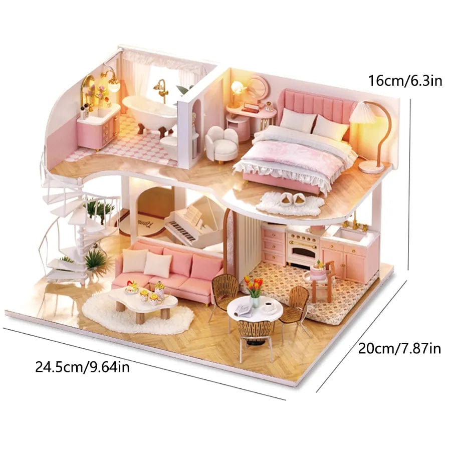 Pièces d'Exceptions Baby House Mini Mini DIY Kit Production Assembly Model Room Princess Toys, Home Bedroom Decoration with Furniture Wooden Crafts