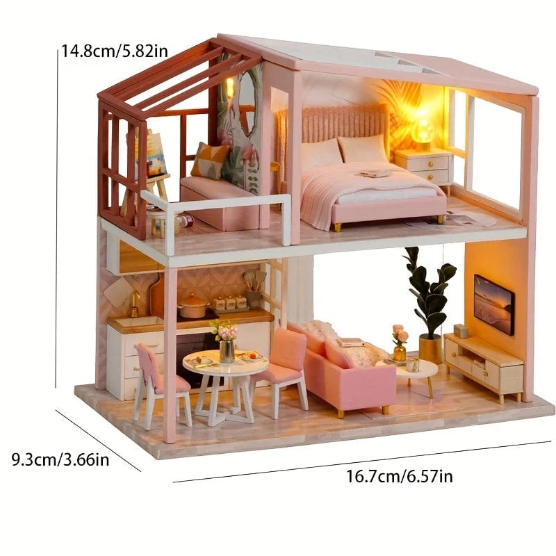 Pièces d'Exceptions Baby House Mini Miniature Doll DIY Small  Kit Making Room Toys, Home Bedroom Decorations with Furniture, Wooden Craft