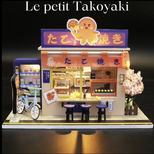 Pièces d'Exceptions Sushi Shop Doll House Mini DIY Kit Production Assembly Room Model Toys, Home Bedroom Decoration with Furniture, Wooden Crafts 3D