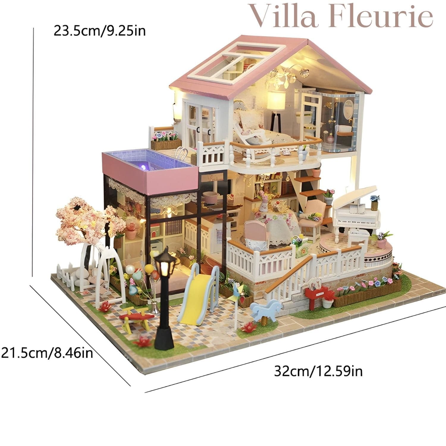 Pièces d'Exceptions Doll House Miniature Doll DIY Assembly Building Model Villa Kit Production Small Room Girl Toys, Home Bedroom Decoration with Fu