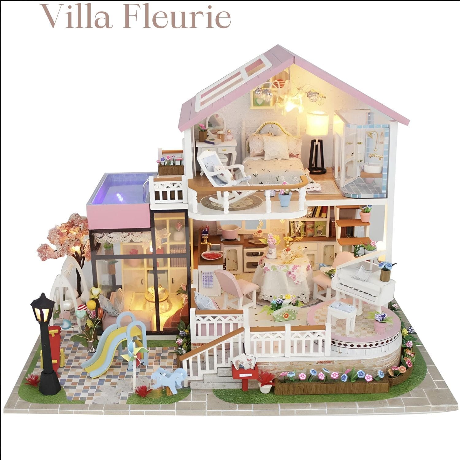 Pièces d'Exceptions Doll House Miniature Doll DIY Assembly Building Model Villa Kit Production Small Room Girl Toys, Home Bedroom Decoration with Fu