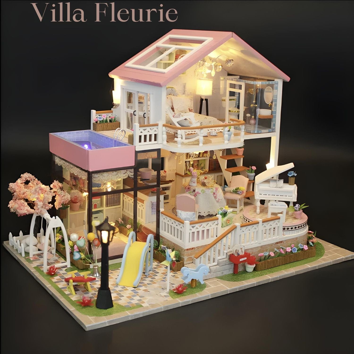 Pièces d'Exceptions Doll House Miniature Doll DIY Assembly Building Model Villa Kit Production Small Room Girl Toys, Home Bedroom Decoration with Fu