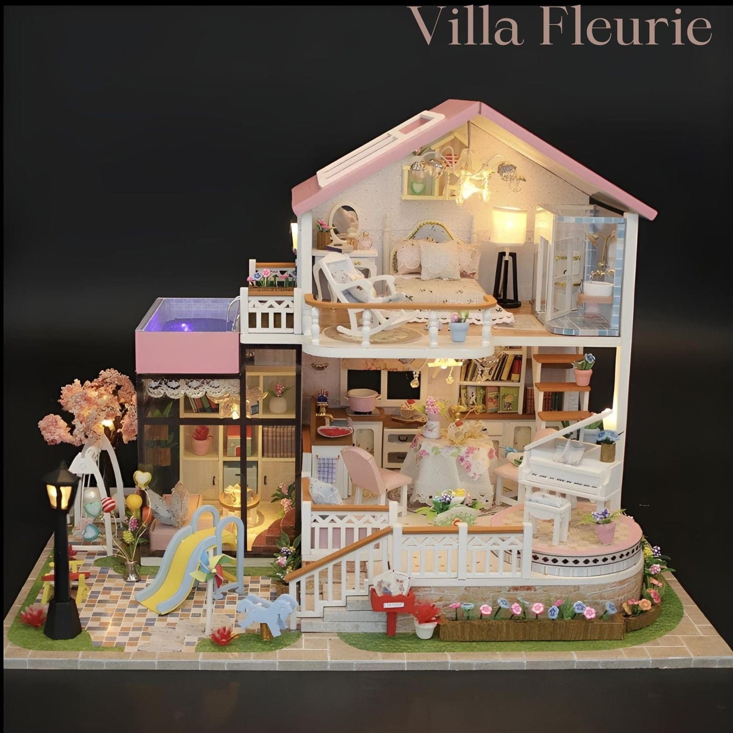 Pièces d'Exceptions Doll House Miniature Doll DIY Assembly Building Model Villa Kit Production Small Room Girl Toys, Home Bedroom Decoration with Fu