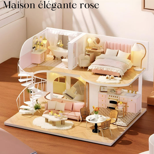 Pièces d'Exceptions Baby House Mini Mini DIY Kit Production Assembly Model Room Princess Toys, Home Bedroom Decoration with Furniture Wooden Crafts