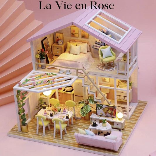 Pièces d'Exceptions Doll House Mini  DIY Small Kit Production Room Princess Toys, Home Bedroom Decoration with Furniture Wooden Craf