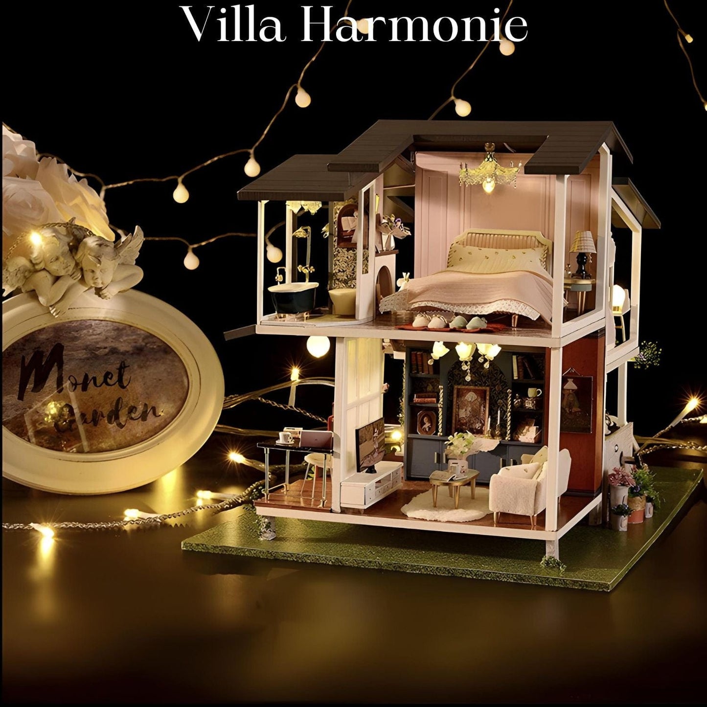 Pièces d'Exceptions Garden Villa Doll House Mini DIY Kit for Making Room Toys, Home Bedroom Decoration with Furniture, Wooden Crafts 3D Puzzle Girl