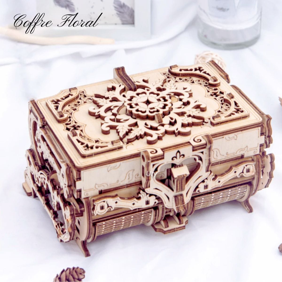 Puzzle 3D en Bois Coffre Fort | Coffre Florale  Puzzle 3d Coffre aux Trésor | Coffre Florale