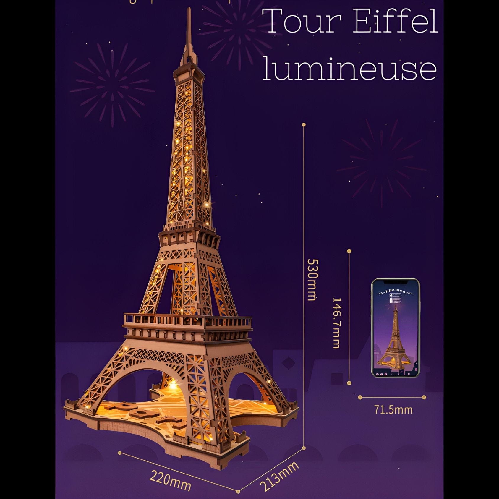 Puzzle 3D Tour Eiffel lumineuse Pièces d'Exceptions Monument | Tour Eiffel lumineuse